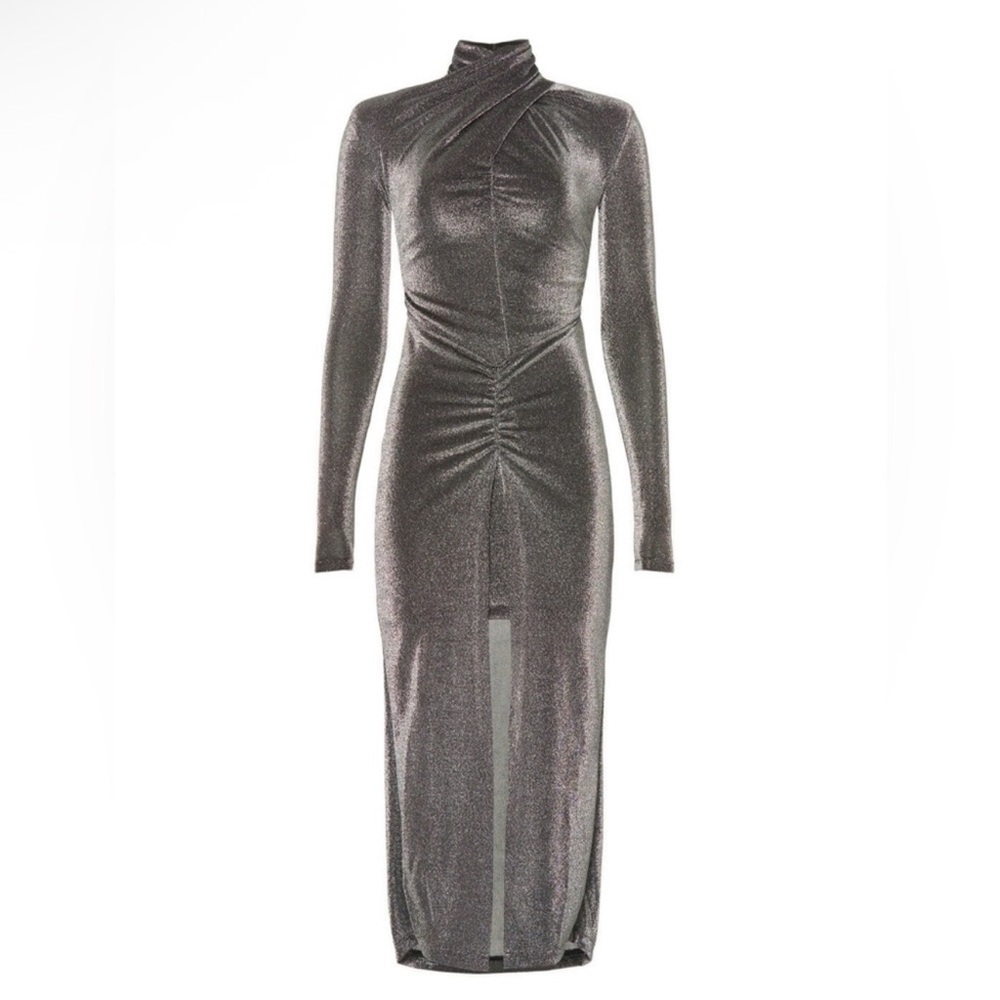 AllSaints Ayla Metallic Crossover Midi Dress Silver | Size 10 | NWT